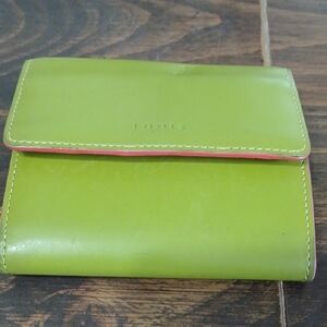 Lodis Lime Green Leather Wallet Vintage Colorblock Pink & Green EUC